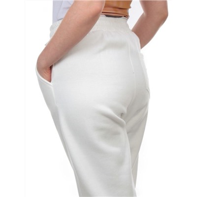 M075 WHITE Брюки спортивные женские на флисе (100% хлопок) 7986