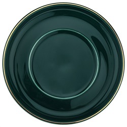 Чашка фарфоровая "Кокетка-2" 220мл, д8,7см h6,7см, с блюдцем д13,2см h1,6см, глянцевая глазурь, отводка золотом, цвет - темно-бирюзовый, ложка металл., окрашенный "золото" 12,2см, в подарочной коробке (Китай)