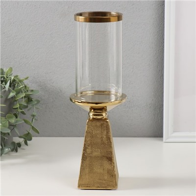 Подсвечник на 1 свечу «Буэно», керамика, стекло, d=7.5 см, золото, 9.5×9.5×29.5 см