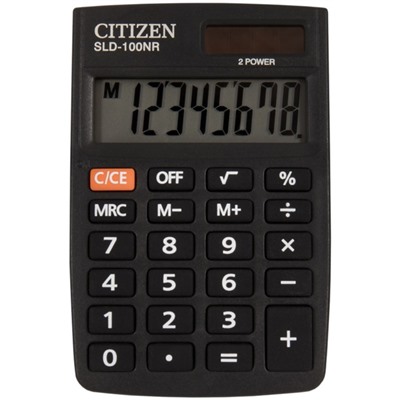 Калькулятор карманный Citizen SLd=100NR, 8-разрядный, 58×88×10 мм, двойное питание, чёрный