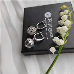 Серьги шарики асимметрия с горным хрусталём