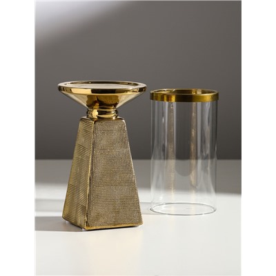 Подсвечник на 1 свечу «Буэно», керамика, стекло, d=7.5 см, золото, 9.5×9.5×29.5 см