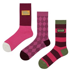 Cotton fuchsia retro trend knee socks for men and women, internet celebrity, mid-length