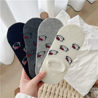 Japanese cartoon cat jacquard boneless socks for women cotton age-reducing versatile silicone anti-slip and shallow mouth invisible socks