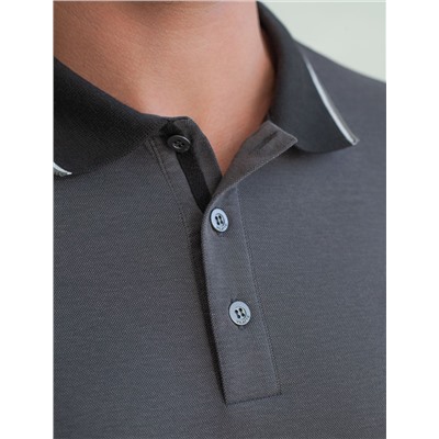 Футболка поло с воротником на пуговицах из полотна пике с меланжевым плетением с эластаном
