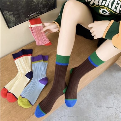 Tide, colored retro fuchsia cotton knee socks for men and women, internet celebrity