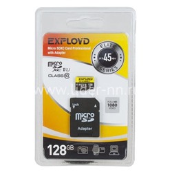 Карта памяти MicroSD 128GB Exployd К10 (с адаптером) UHS-1 Elite 45 MB/s