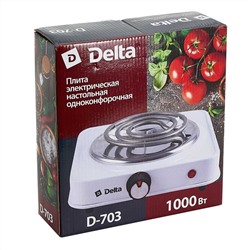 Плита электрическая 1000 Вт настольная 1-конфорочная DELTA D-703 белая