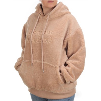 102 BEIGE Худи женское Тедди на флисе