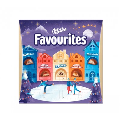 Milka Favourites 2025 Adventskalender 206g, Авдент-календарь 2025, 24 сладких сюрприза, ‎35см x 35см, 206 грамм