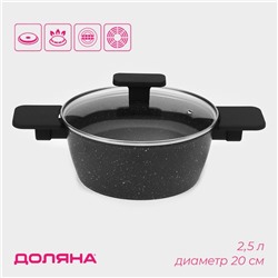 Кастрюля Доляна «Первый дом», 2.5 л, d=20 см, с крышкой, антипригарное покрытие, индукция, алюминий, чёрная