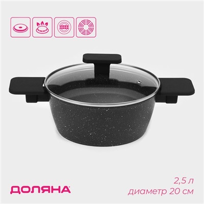 Кастрюля Доляна «Первый дом», 2.5 л, d=20 см, с крышкой, антипригарное покрытие, индукция, алюминий, чёрная