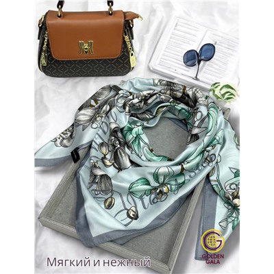 Платок шелковый Арт М43/5 (бирюзово-голубой с серой каймой)