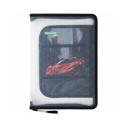 Папка для труда на молнии BRAUBERG KIDS А4, 1 отделение, прозрачная, органайзер, Red car, 272209