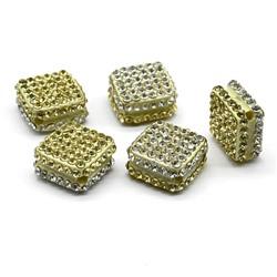 Бусина полимерная со стразами ромб 18*18мм, цв.хрусталь, желтый (упаковка 5 штук)