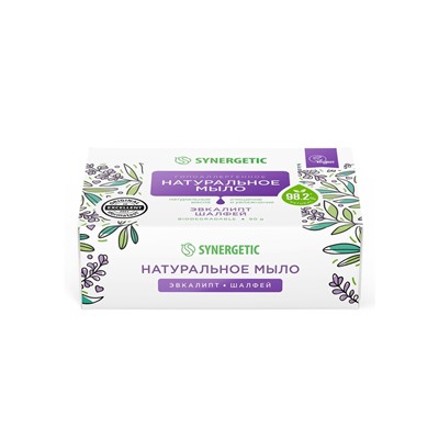 Натуральное туалетное мыло Synergetic «Эвкалипт и шалфей», гипоаллергенное, 90 г