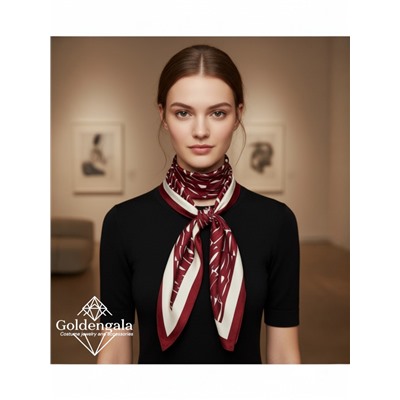 Косынка шелковая с принтом Арт 25183/001 (бордо)