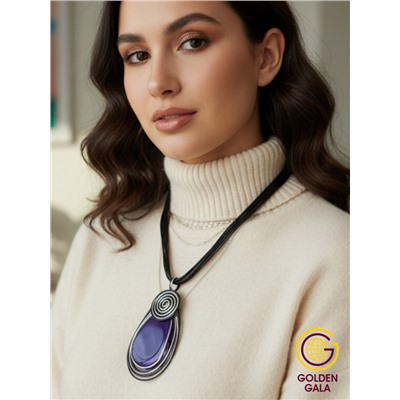 Кулон-подвеска из натурального Агата  на многослойном шнурке АБ4/001 фиолетово-синий