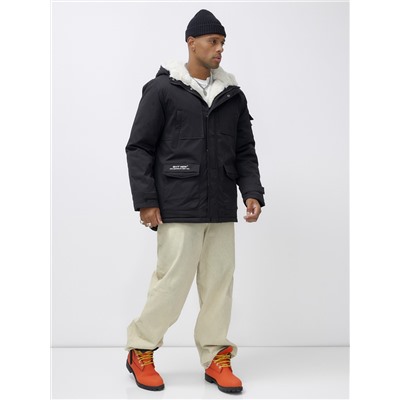 Парка мужская зимняя удлиненная с мехом черного цвета 8751Ch