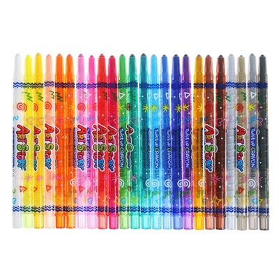 Мелки восковые Crown, 24 цвета, круглые, выкручивающийся стержень