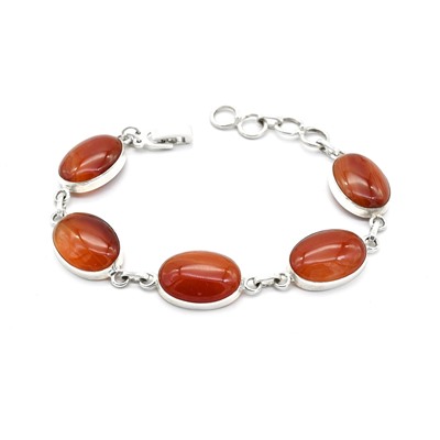 Браслет сердолик в посеребрении овал 12*17мм, 19см.