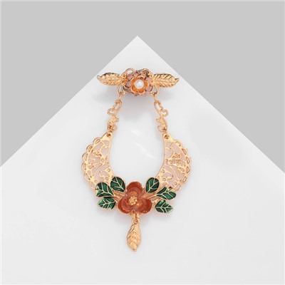 Брошь «Цветок» на подвесе, цвет коричнево-зелёный в золоте