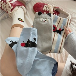 Apple, Tide, demi-season Japanese cute cartoon knee socks, Korean style, mid-length