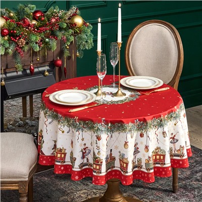 СКАТЕРТЬ КРУГЛАЯ  "ЩЕЛКУНЧИК" ,150СМ , КРАСНЫЙ ,100% ХЛОПОК , ТВИЛ