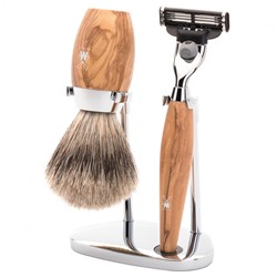 Muhle KOSMO 3-tlg. Dachshaar Rasier-Set Griffe Olivenholz  КОСМО 3 шт. Набор для бритья Badger Hair Ручки из оливкового дерева