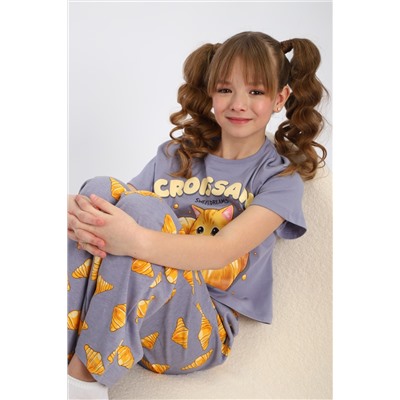 Пижама для девочки "Котенок-круассан" арт. ПД-015-084