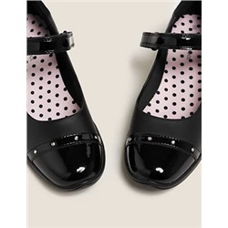 Kids' Leather Diamante Wedge School Shoes (13 Small - 7 large)