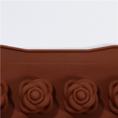 Форма для конфет и шоколада Доляна «Подарок, сердце, роза», силикон, 23.2×13.8×1.1 см, 24 ячейки (2.6×2.6×2 см), коричневая