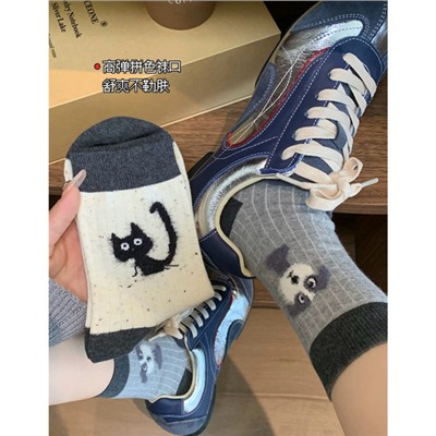 Tide, demi-season cotton velvet autumn cute cartoon knee socks, mid-length