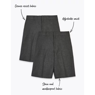 2pk Boys' Slim Leg School Shorts (2-14 Yrs)