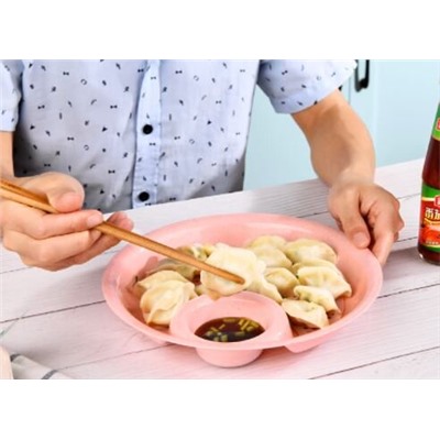 Тарелка  для пельменей, из пшеничной соломы с соусницей / РОЗОВЫЙ