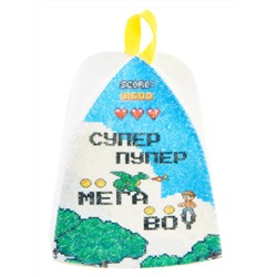 Шапка банная детская с принтом "Геймер", войлок белый