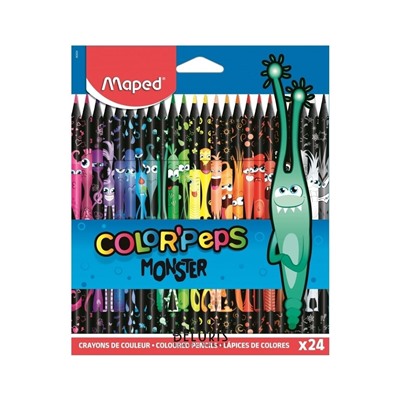 Карандаши цветные MAPED COLOR PEP'S Black Monster, набор 24 цвета, пластиковый корпус, 862624