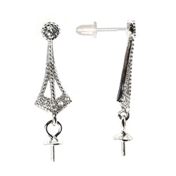 Основа для сережек серебряная, пусеты 17*5мм с фианитами, 1пара