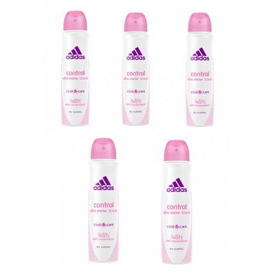 adidas Women Deospray Control, Адидас Дезодорант-спрей Cool & Care Control 48 часов, 150 мл, 5 штук
