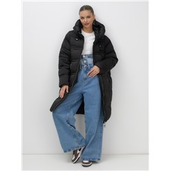 Пальто зимнее утепленное с капюшоном женское черного цвета 7779Ch