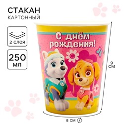 Стакан бумажный «С Днем Рождения!», 250мл, Щенячий патруль