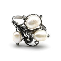 Кольцо с жемчугом "Венок" 20*17мм., размер-19