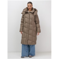 Пальто зимнее утепленное с капюшоном женское светло-коричневого цвета 7748SK