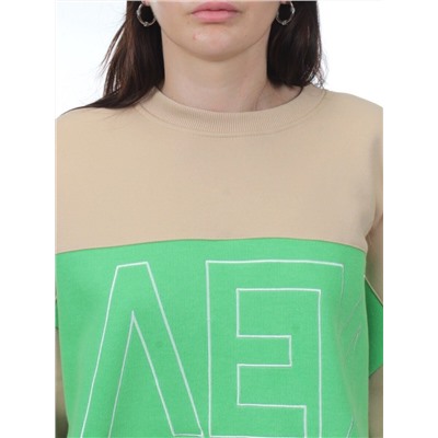 2813 BEIGE/GREEN Толстовка женская (95% хлопок, 5% спандекс)