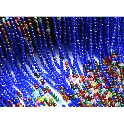 Бусины из шпинели шарик гр.3мм цв.синий яркий, ассорти, 37см, 126 бусин