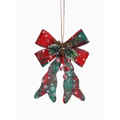 Ёлочные игрушки 2 шт. «Зимнее волшебство. Бант» пластик, клетка, 12×14 см, красный