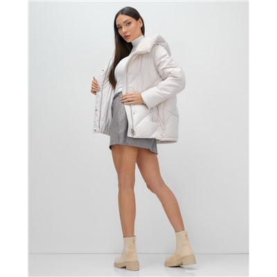 Куртка зимняя женская из овчина стильная и модная бежевого цвета 7348B