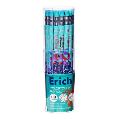 Карандаш механический ErichKrause «ColorTouch Tropical», 2.0 мм, НВ, с точилкой, шестигранный корпус Soft-touch, тубус, МИКС