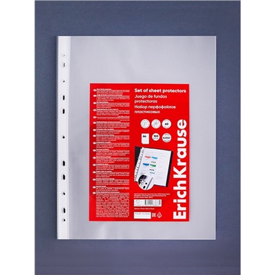 Файл - вкладыш ErichKrause Glossy Clear, А4, 60 мкм, глянцевый, вертикальный, 100 штук