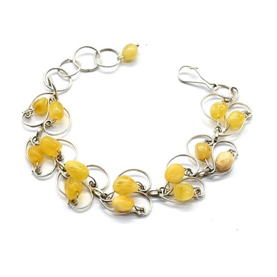 Браслет янтарь в посеребрении, 17,5см.